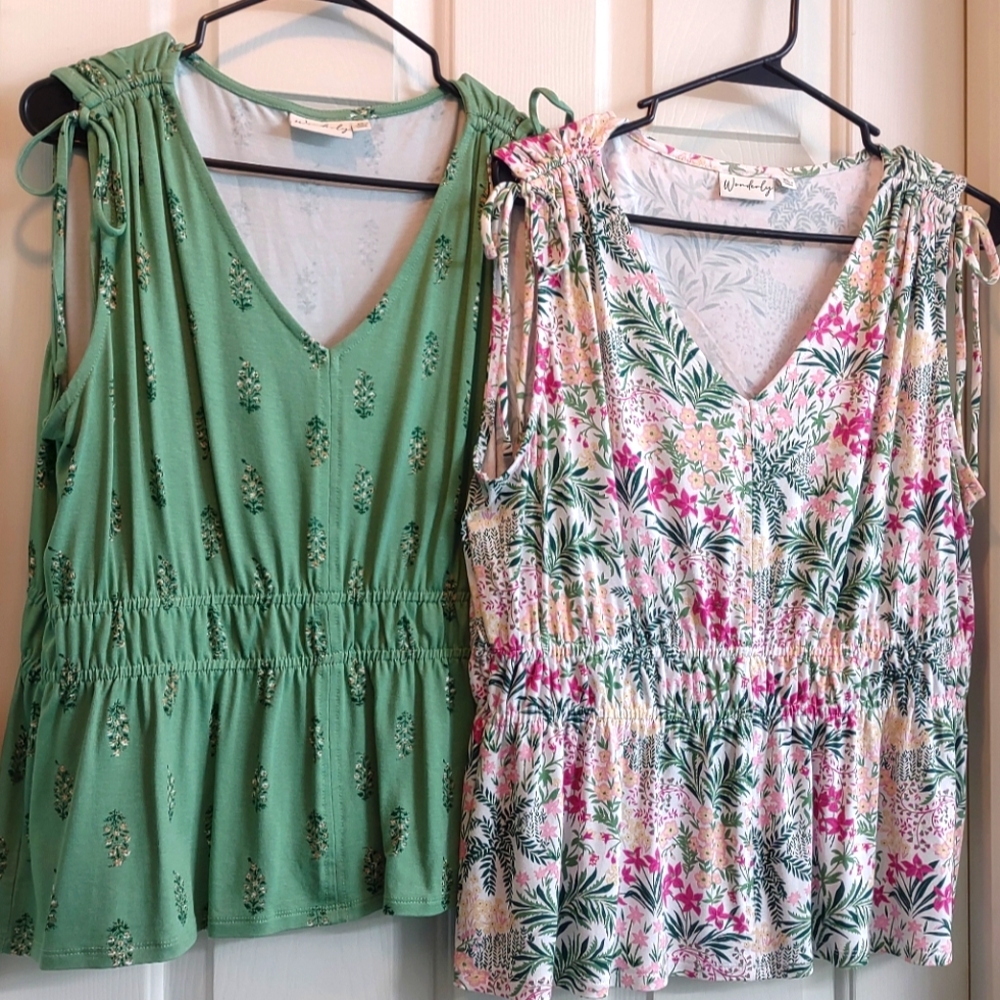 Green and Floral Sleeveless Top Bundle by Wonderly.